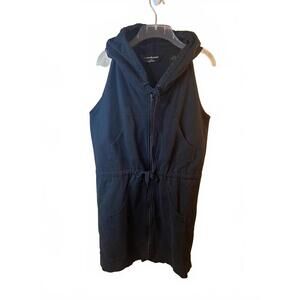 Norma Kamali Women's Black Sleeveless Hoodie Sweatshirt Dress Pockets Medium
